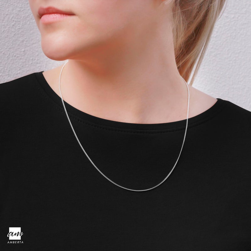 Amberta 925 Sterling Silver 1.5 mm Curb Chain Necklace Length 18" inch / 45 cm (18) - Image 2